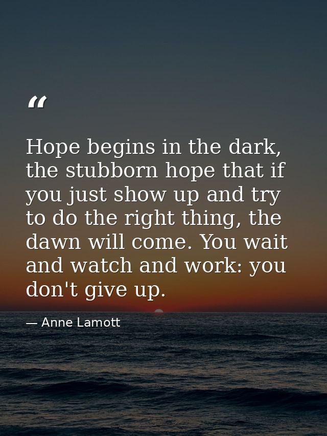 Hope begins in the dark, the stubborn hope that if you just show up and try to do the right thing, the dawn will come. Y — Anne Lamott
