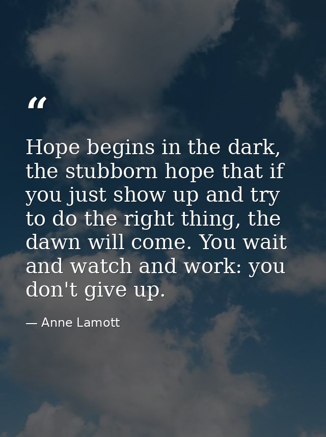 Hope begins in the dark, the stubborn hope that if you just show up and try to do the right thing, the dawn will come. Y — Anne Lamott