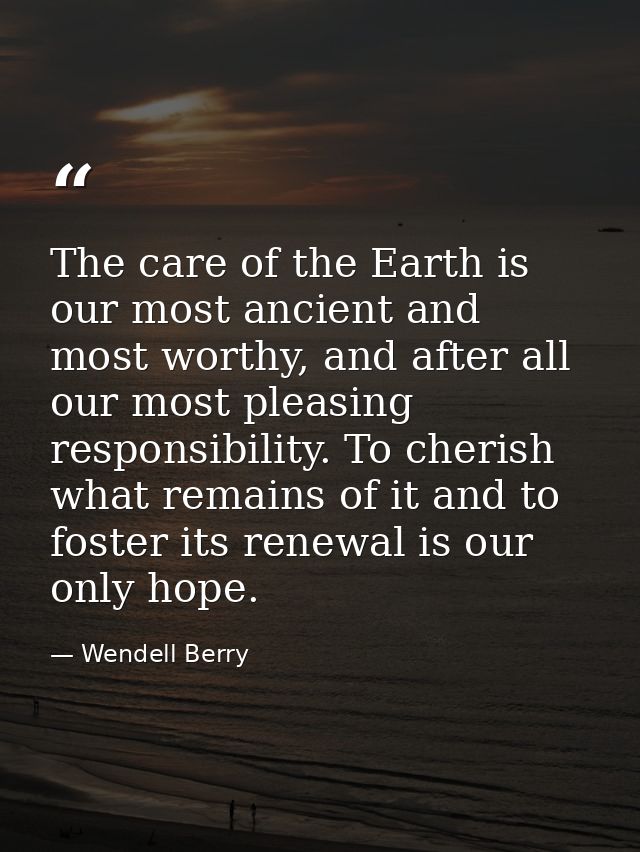 The care of the Earth is our most ancient and most worthy, and after all our most pleasing responsibility. To cherish wh — Wendell Berry