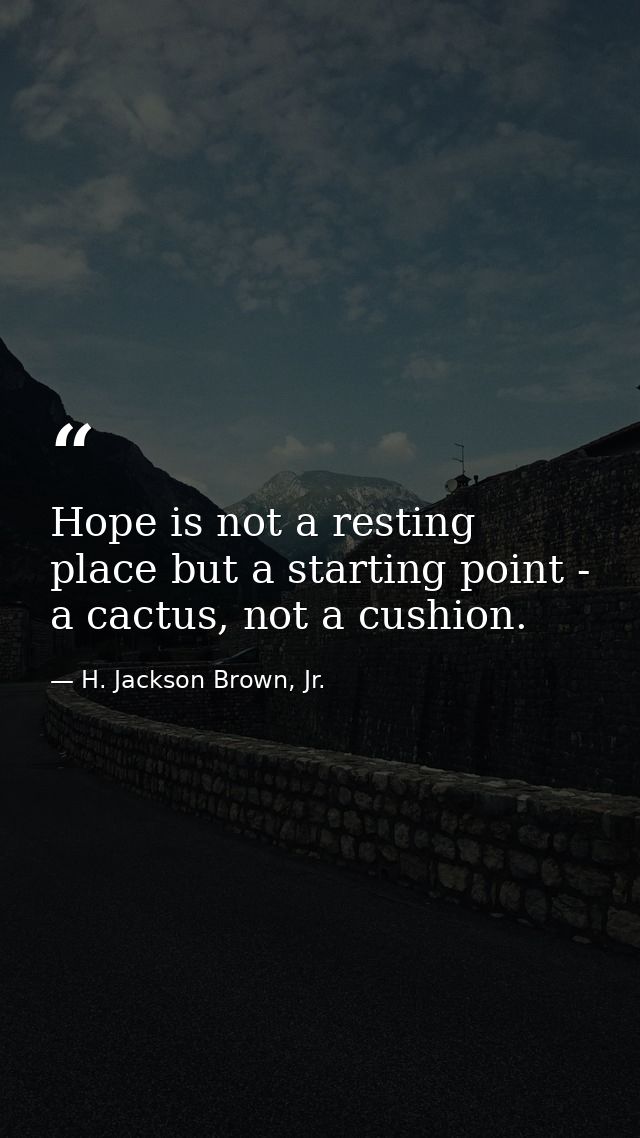 Hope is not a resting place but a starting point - a cactus, not a cushion. — H. Jackson Brown, Jr.