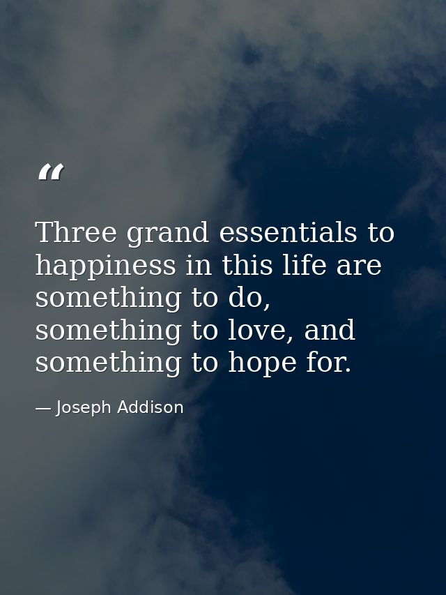 Three grand essentials to happiness in this life are something to do, something to love, and something to hope for. — Joseph Addison