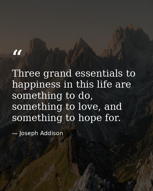 Three grand essentials to happiness in this life are something to do, something to love, and something to hope for. — Joseph Addison