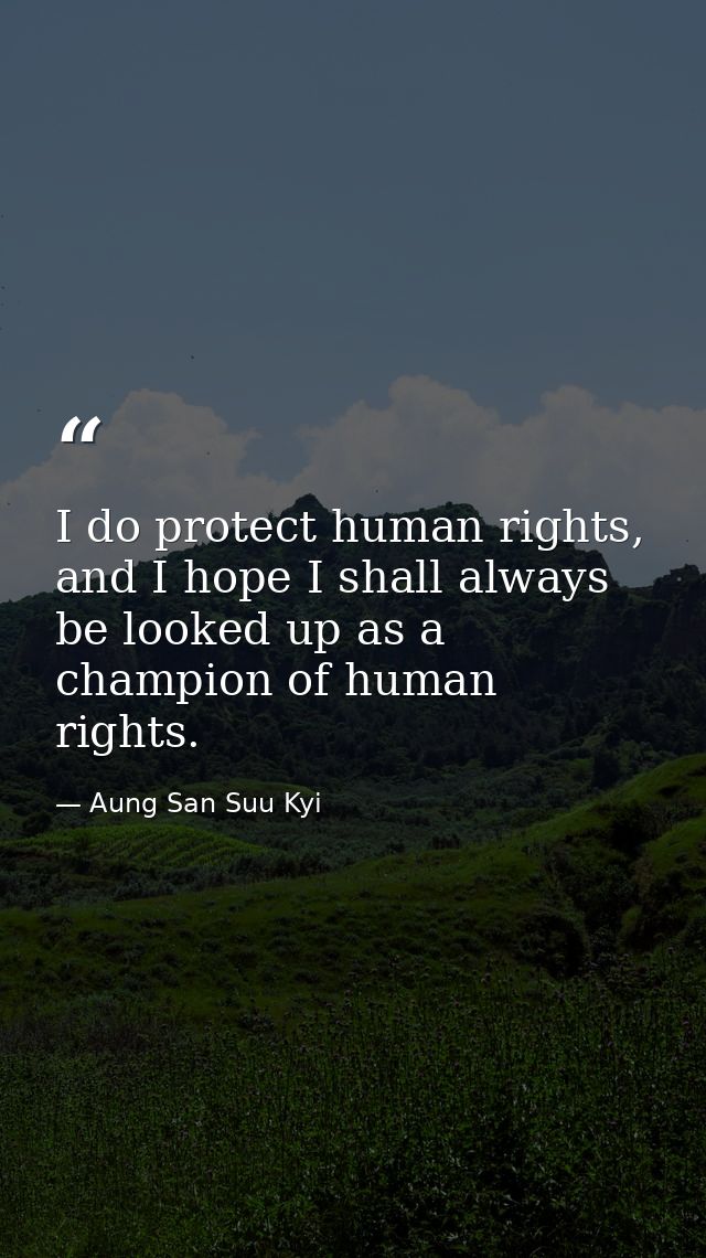 I do protect human rights, and I hope I shall always be looked up as a champion of human rights. — Aung San Suu Kyi