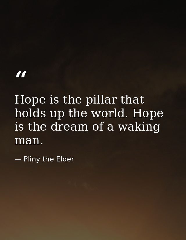 Hope is the pillar that holds up the world. Hope is the dream of a waking man. — Pliny the Elder
