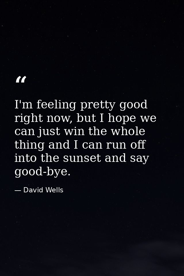 I'm feeling pretty good right now, but I hope we can just win the whole thing and I can run off into the sunset and say  — David Wells