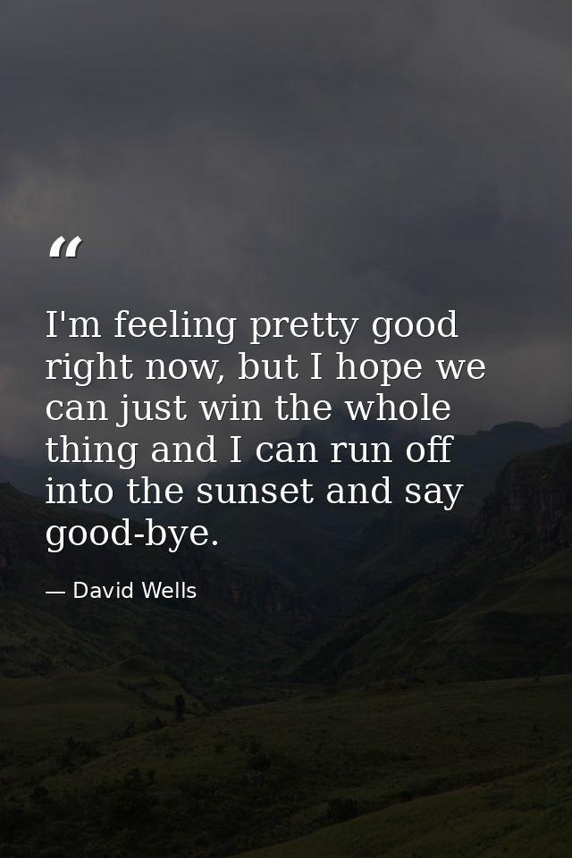 I'm feeling pretty good right now, but I hope we can just win the whole thing and I can run off into the sunset and say  — David Wells
