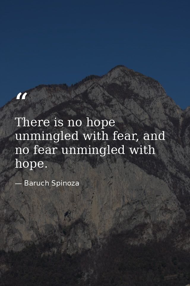 There is no hope unmingled with fear, and no fear unmingled with hope. — Baruch Spinoza