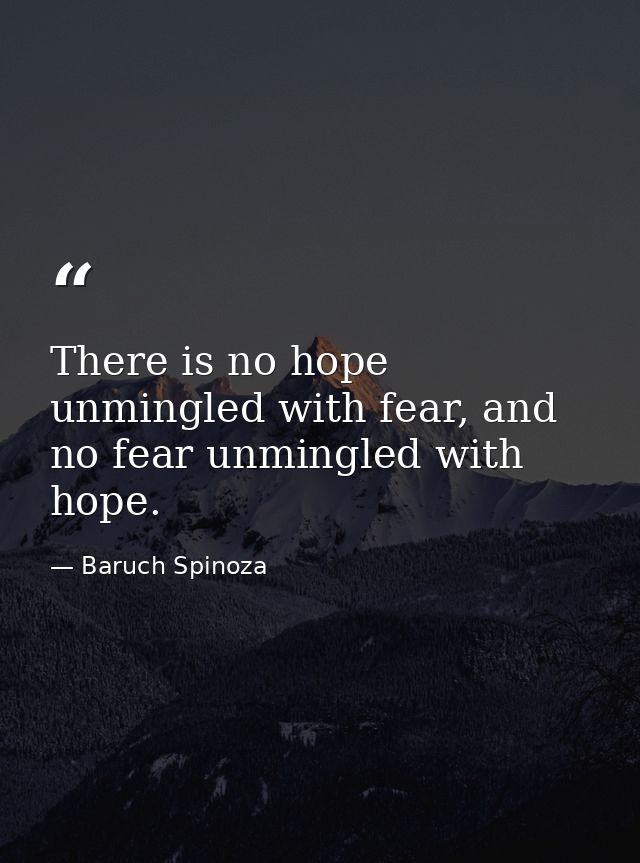 There is no hope unmingled with fear, and no fear unmingled with hope. — Baruch Spinoza
