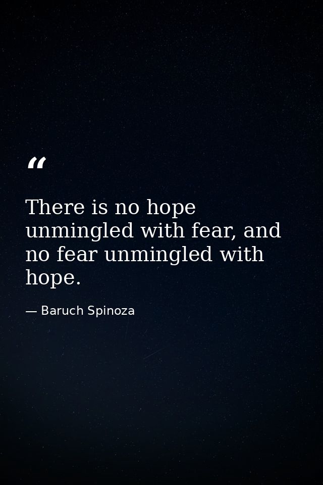 There is no hope unmingled with fear, and no fear unmingled with hope. — Baruch Spinoza