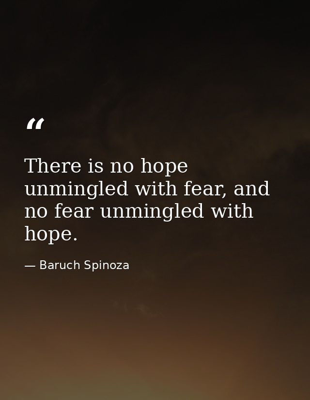 There is no hope unmingled with fear, and no fear unmingled with hope. — Baruch Spinoza