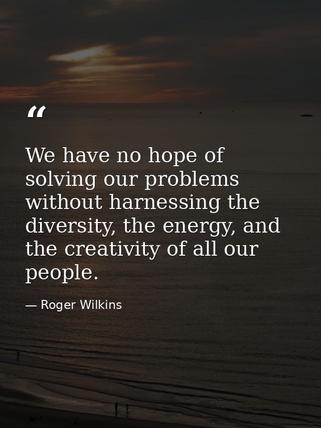 We have no hope of solving our problems without harnessing the diversity, the energy, and the creativity of all our peop — Roger Wilkins