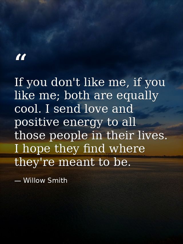 If you don't like me, if you like me; both are equally cool. I send love and positive energy to all those people in thei — Willow Smith