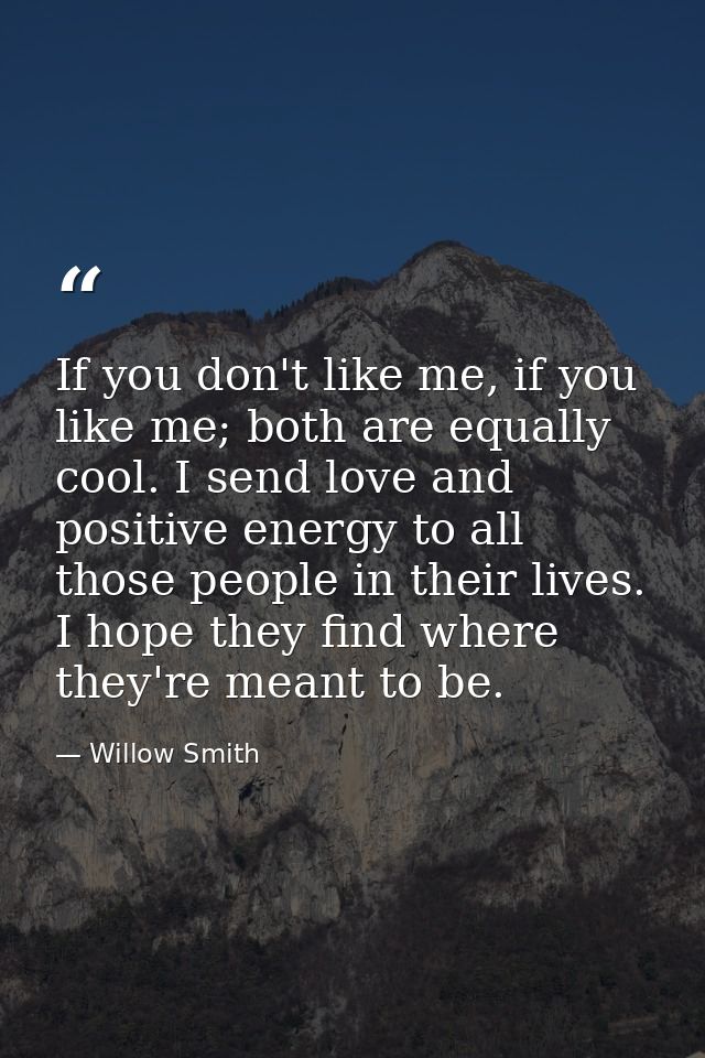 If you don't like me, if you like me; both are equally cool. I send love and positive energy to all those people in thei — Willow Smith