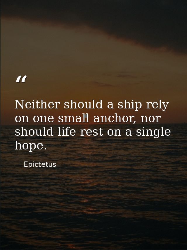 Neither should a ship rely on one small anchor, nor should life rest on a single hope. — Epictetus