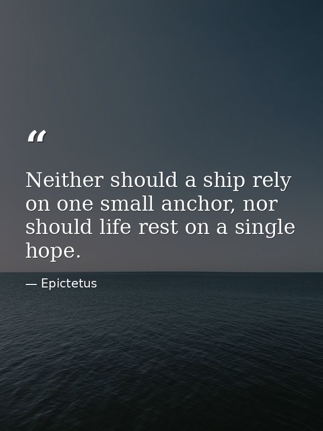 Neither should a ship rely on one small anchor, nor should life rest on a single hope. — Epictetus
