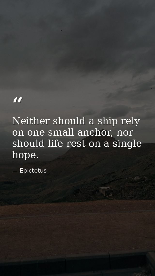 Neither should a ship rely on one small anchor, nor should life rest on a single hope. — Epictetus