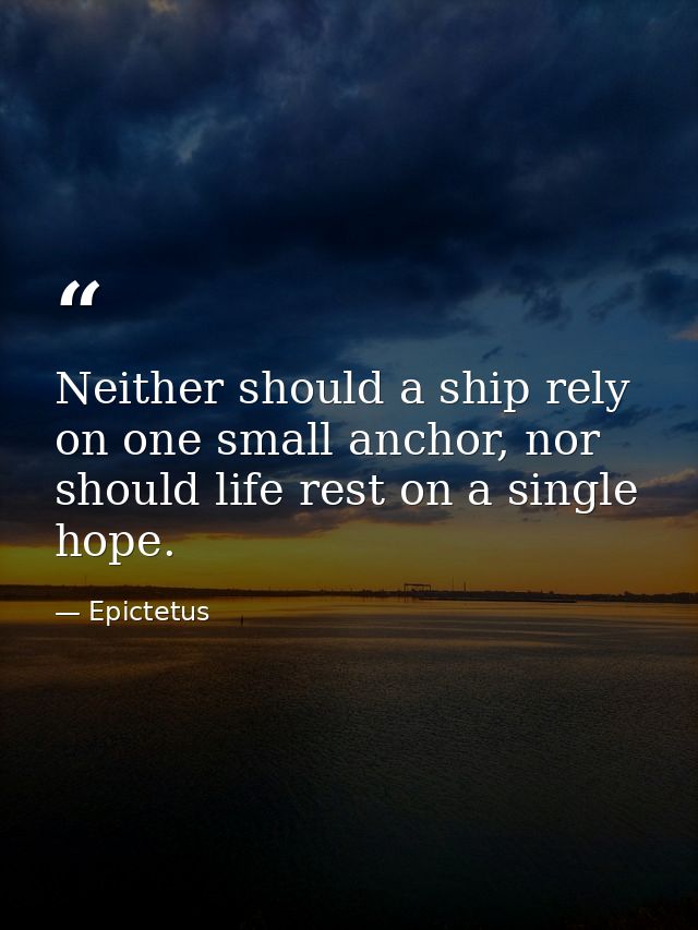 Neither should a ship rely on one small anchor, nor should life rest on a single hope. — Epictetus