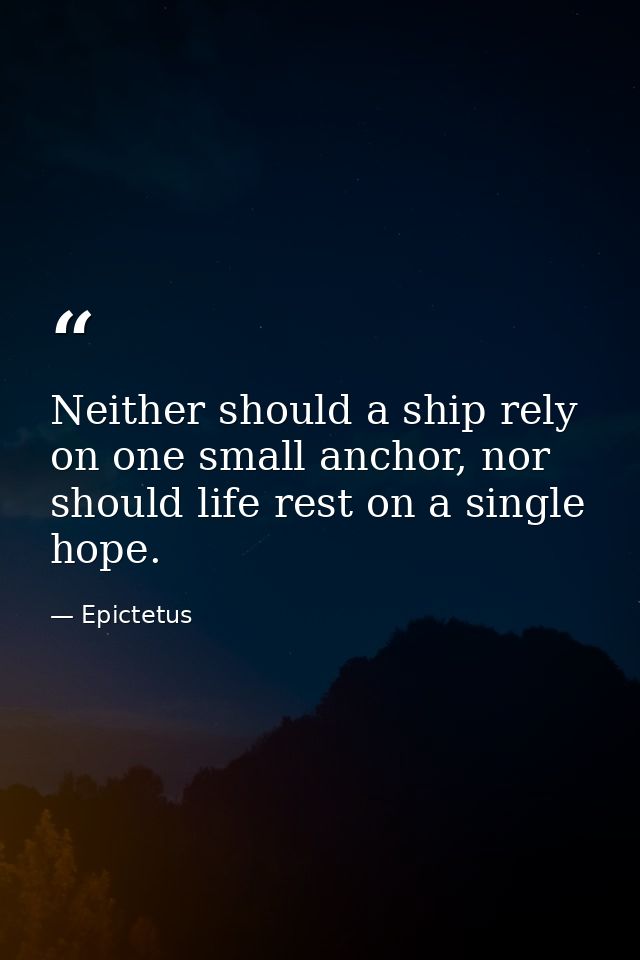 Neither should a ship rely on one small anchor, nor should life rest on a single hope. — Epictetus