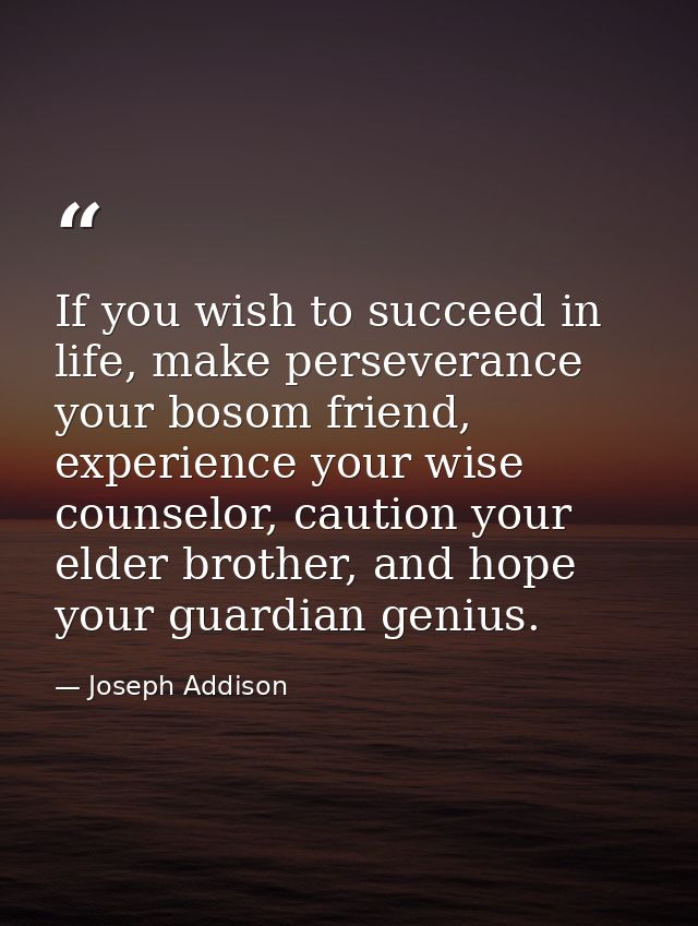 If you wish to succeed in life, make perseverance your bosom friend, experience your wise counselor, caution your elder  — Joseph Addison