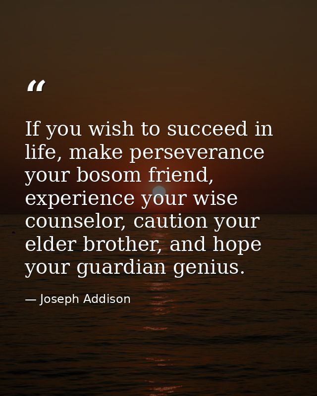 If you wish to succeed in life, make perseverance your bosom friend, experience your wise counselor, caution your elder  — Joseph Addison