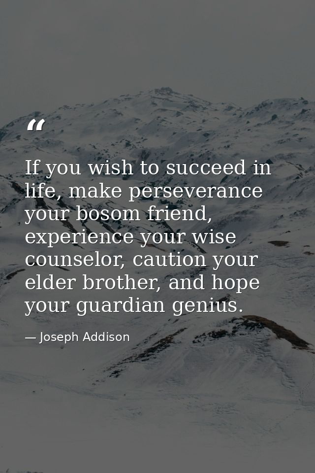 If you wish to succeed in life, make perseverance your bosom friend, experience your wise counselor, caution your elder  — Joseph Addison