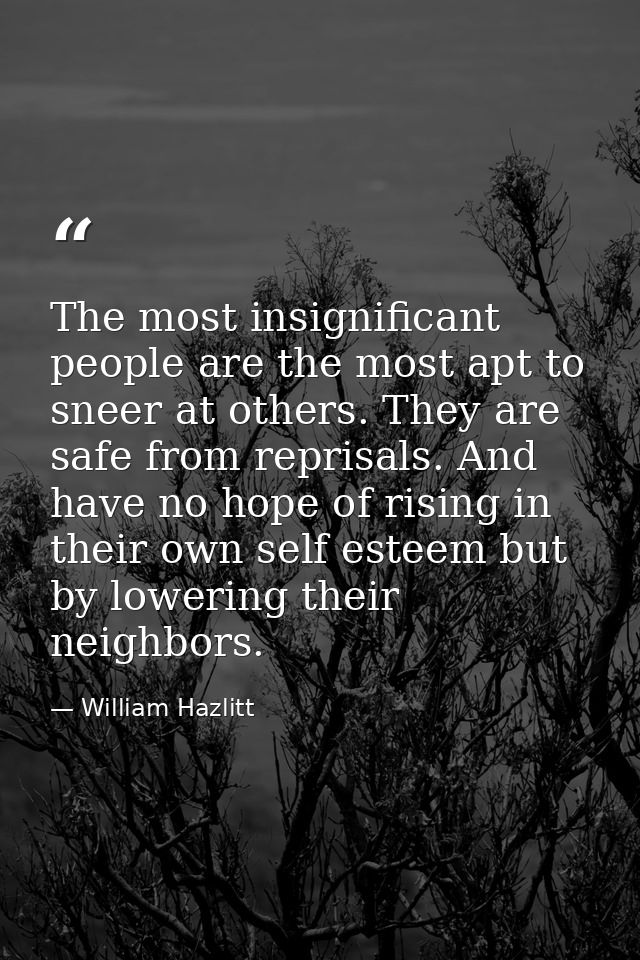 The most insignificant people are the most apt to sneer at others. They are safe from reprisals. And have no hope of ris — William Hazlitt