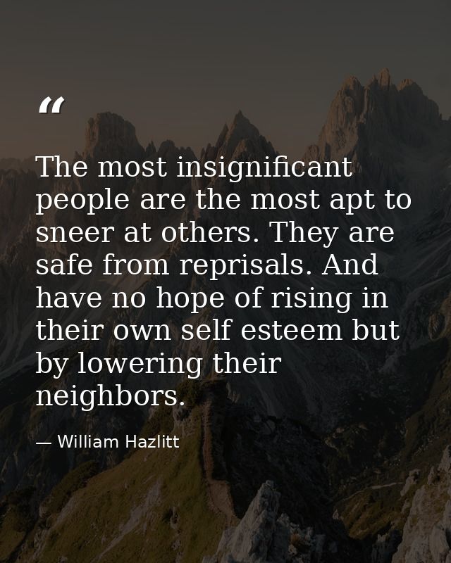 The most insignificant people are the most apt to sneer at others. They are safe from reprisals. And have no hope of ris — William Hazlitt