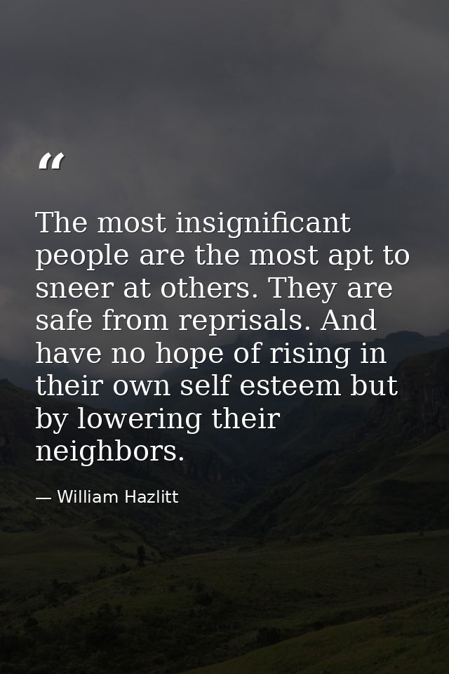 The most insignificant people are the most apt to sneer at others. They are safe from reprisals. And have no hope of ris — William Hazlitt