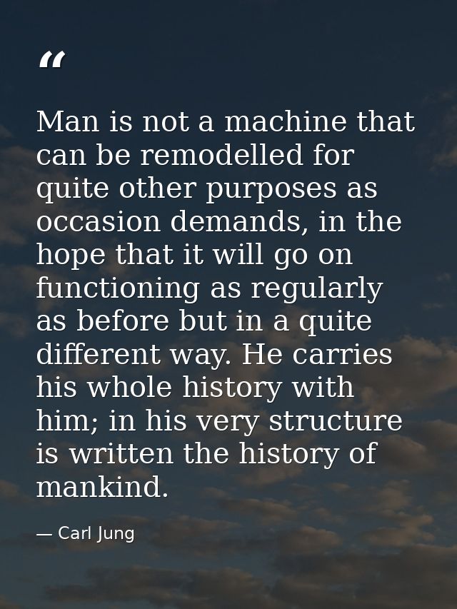Man is not a machine that can be remodelled for quite other purposes as occasion demands, in the hope that it will go on — Carl Jung