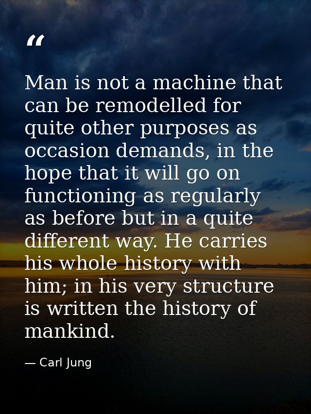 Man is not a machine that can be remodelled for quite other purposes as occasion demands, in the hope that it will go on — Carl Jung