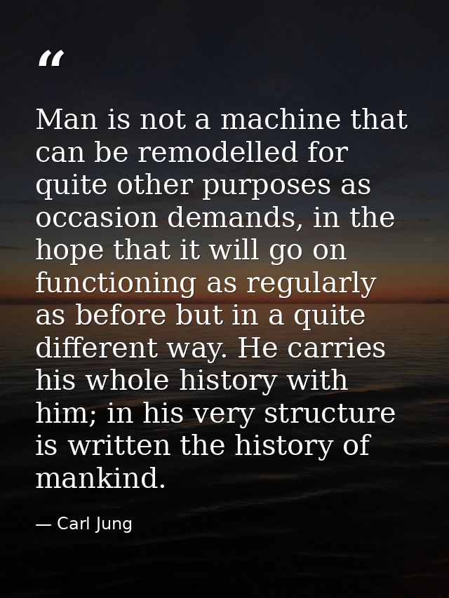 Man is not a machine that can be remodelled for quite other purposes as occasion demands, in the hope that it will go on — Carl Jung