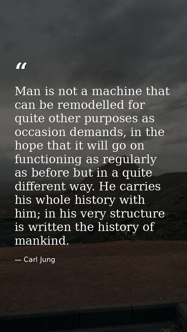 Man is not a machine that can be remodelled for quite other purposes as occasion demands, in the hope that it will go on — Carl Jung
