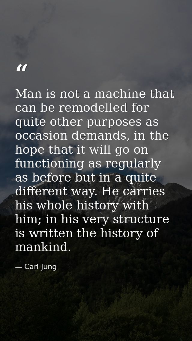 Man is not a machine that can be remodelled for quite other purposes as occasion demands, in the hope that it will go on — Carl Jung