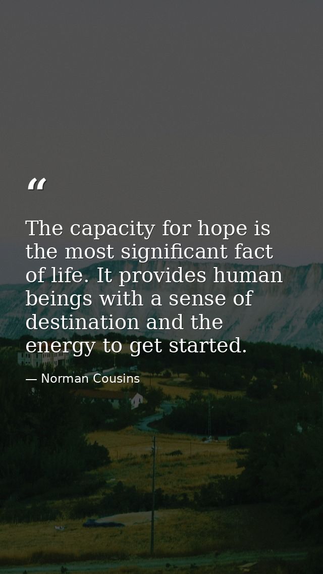 The capacity for hope is the most significant fact of life. It provides human beings with a sense of destination and the — Norman Cousins