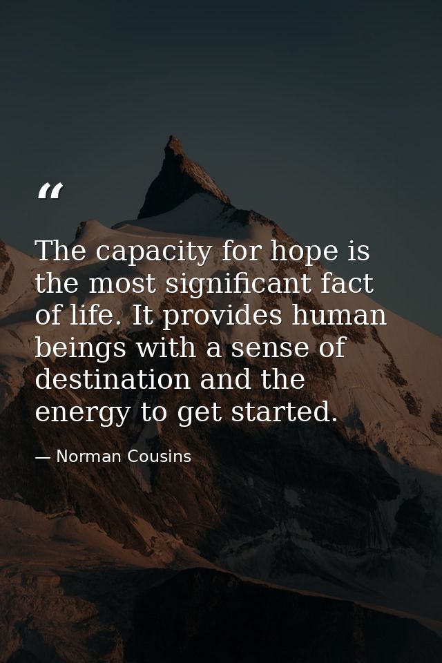 The capacity for hope is the most significant fact of life. It provides human beings with a sense of destination and the — Norman Cousins