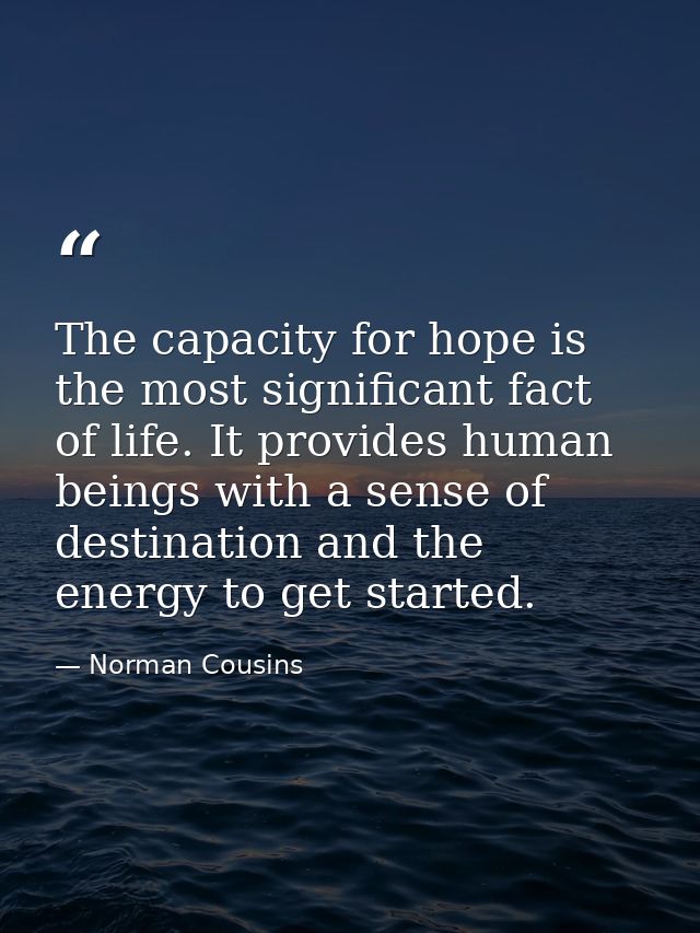 The capacity for hope is the most significant fact of life. It provides human beings with a sense of destination and the — Norman Cousins
