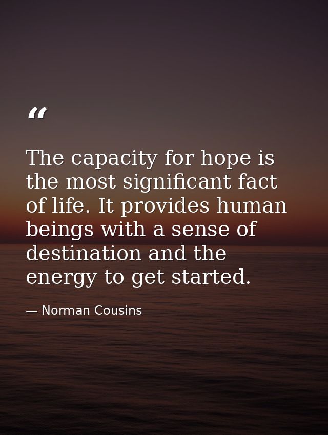 The capacity for hope is the most significant fact of life. It provides human beings with a sense of destination and the — Norman Cousins
