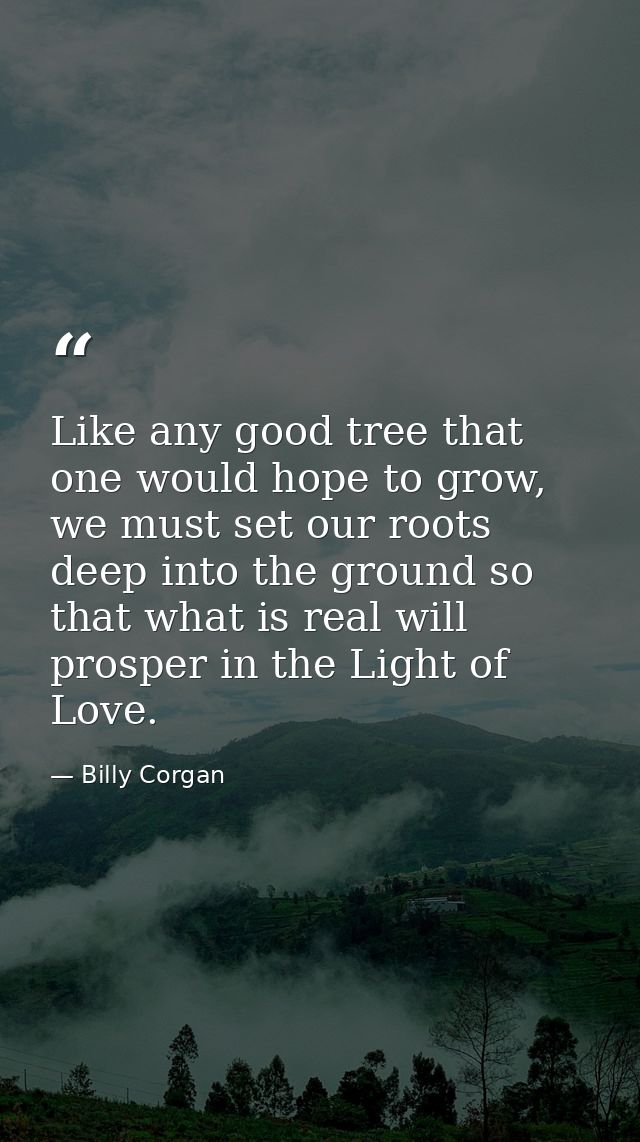 Like any good tree that one would hope to grow, we must set our roots deep into the ground so that what is real will pro — Billy Corgan