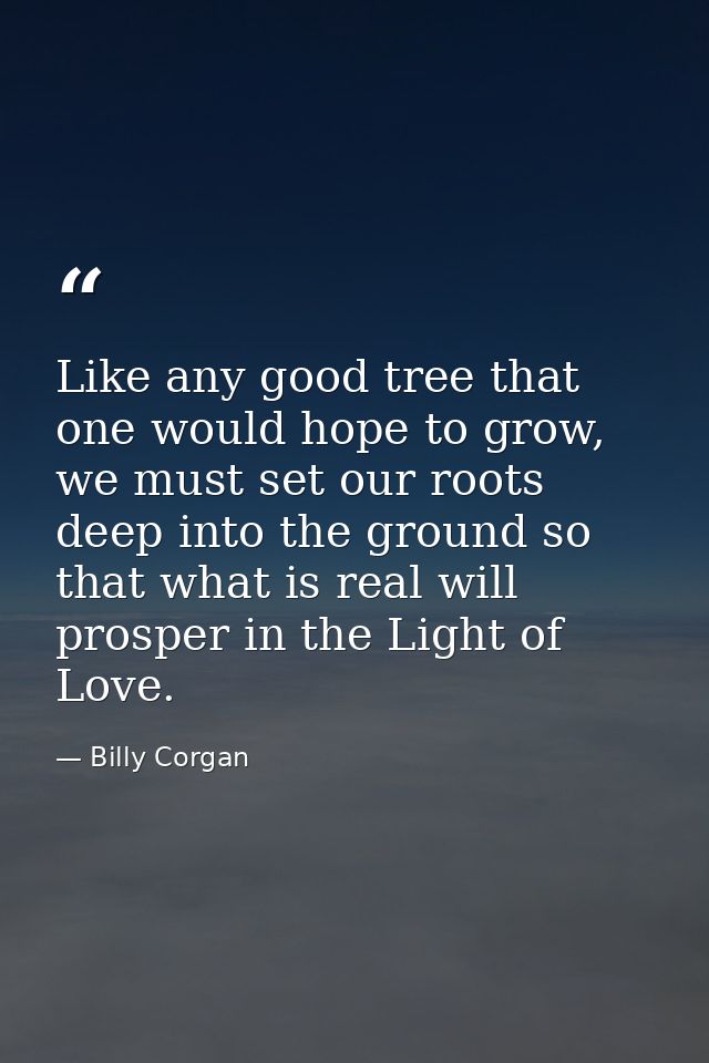 Like any good tree that one would hope to grow, we must set our roots deep into the ground so that what is real will pro — Billy Corgan