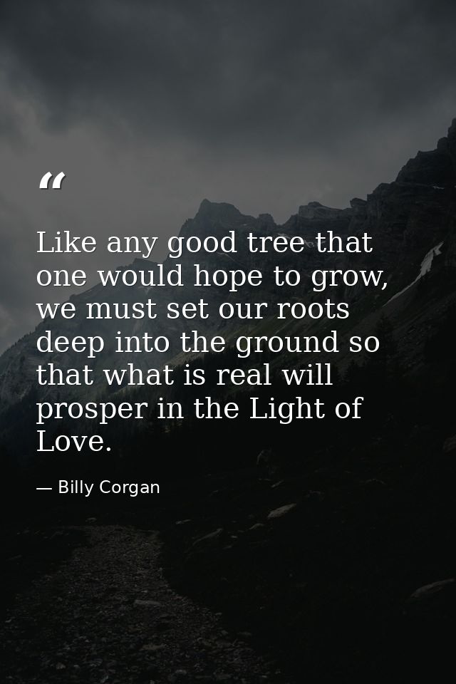 Like any good tree that one would hope to grow, we must set our roots deep into the ground so that what is real will pro — Billy Corgan