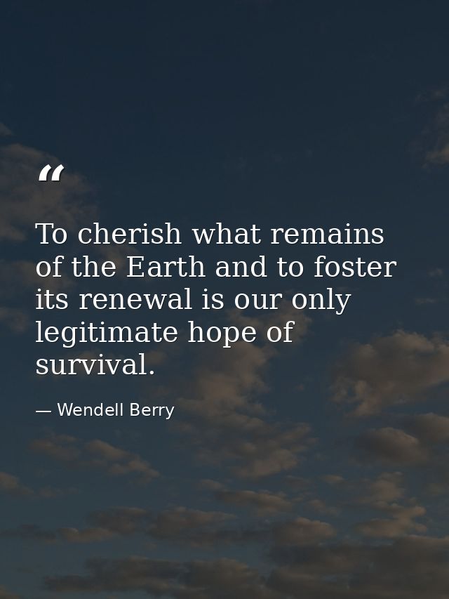 To cherish what remains of the Earth and to foster its renewal is our only legitimate hope of survival. — Wendell Berry