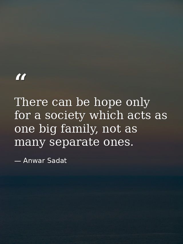 There can be hope only for a society which acts as one big family, not as many separate ones. — Anwar Sadat