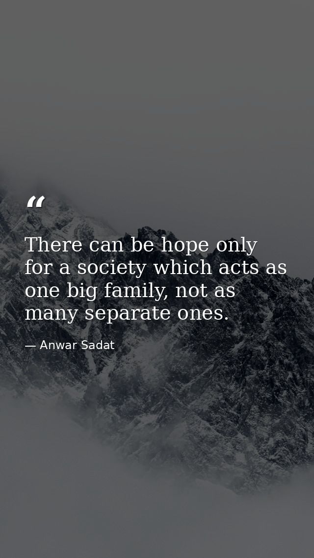 There can be hope only for a society which acts as one big family, not as many separate ones. — Anwar Sadat