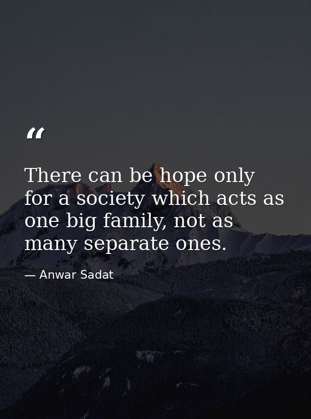 There can be hope only for a society which acts as one big family, not as many separate ones. — Anwar Sadat