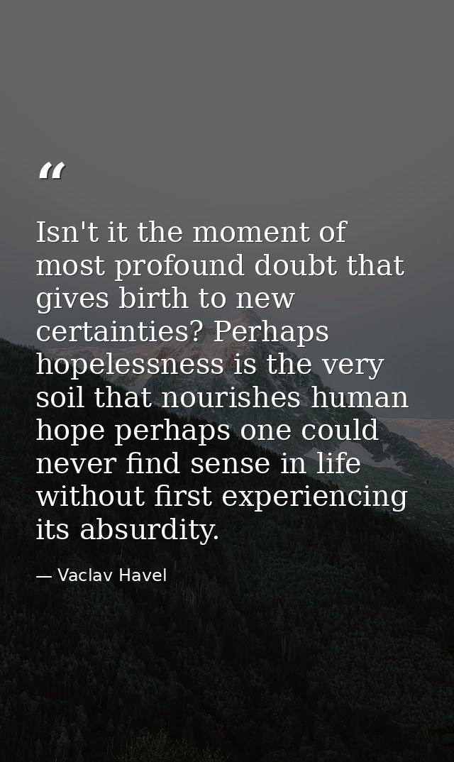Isn't it the moment of most profound doubt that gives birth to new certainties? Perhaps hopelessness is the very soil th — Vaclav Havel