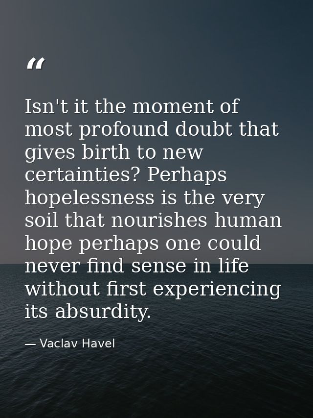 Isn't it the moment of most profound doubt that gives birth to new certainties? Perhaps hopelessness is the very soil th — Vaclav Havel