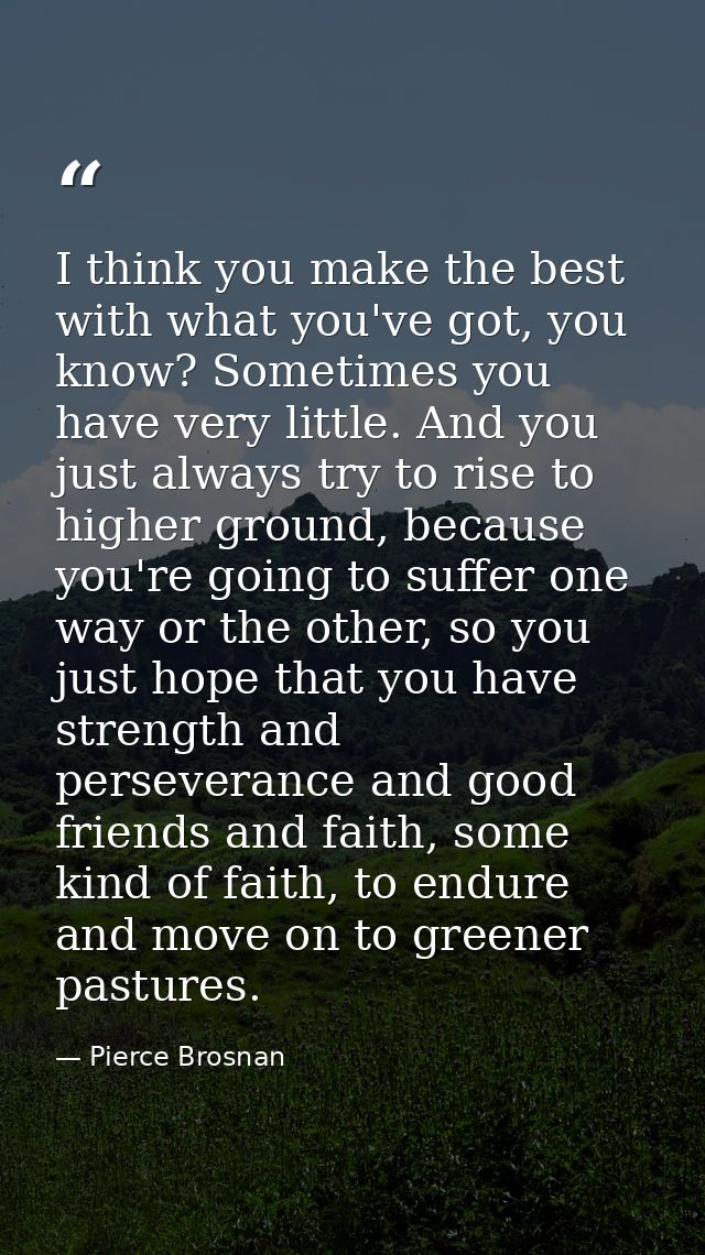 I think you make the best with what you've got, you know? Sometimes you have very little. And you just always try to ris — Pierce Brosnan