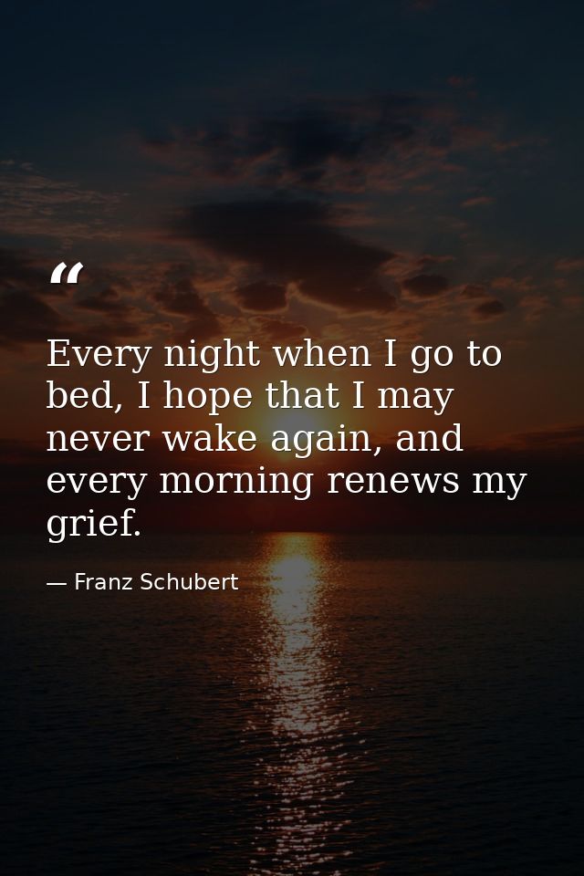 Every night when I go to bed, I hope that I may never wake again, and every morning renews my grief. — Franz Schubert