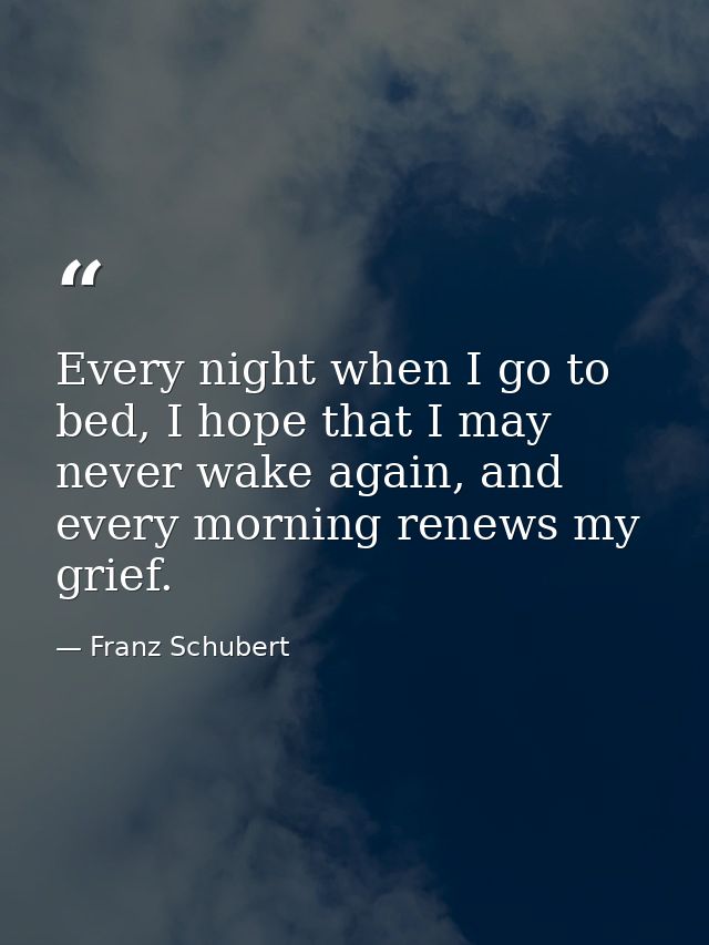 Every night when I go to bed, I hope that I may never wake again, and every morning renews my grief. — Franz Schubert