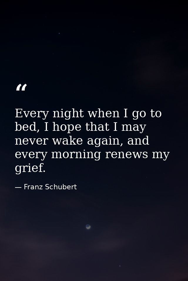 Every night when I go to bed, I hope that I may never wake again, and every morning renews my grief. — Franz Schubert